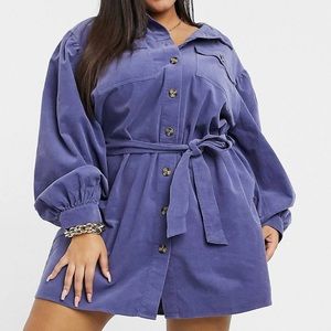 ASOS designs curve corduroy mini dress in blue. Size 16